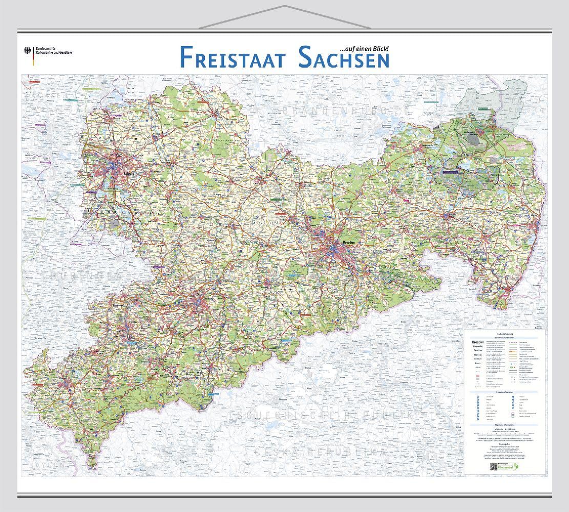 Freistaat Sachsen auf einen Blick!: Wandkarte mit Aufhänger und Bestäbung (Wandkarten des BKG) Leisure, Home & Garden