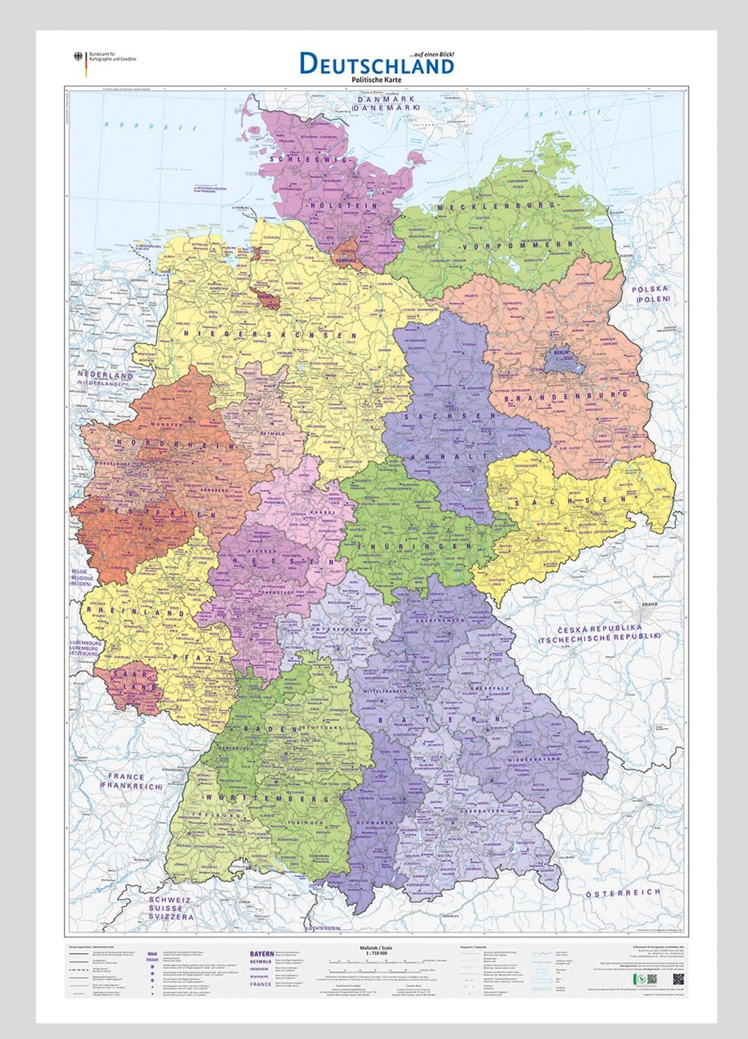 Deutschland auf einen Blick! Politische Karte 1:750 000 Leisure, Home & Garden