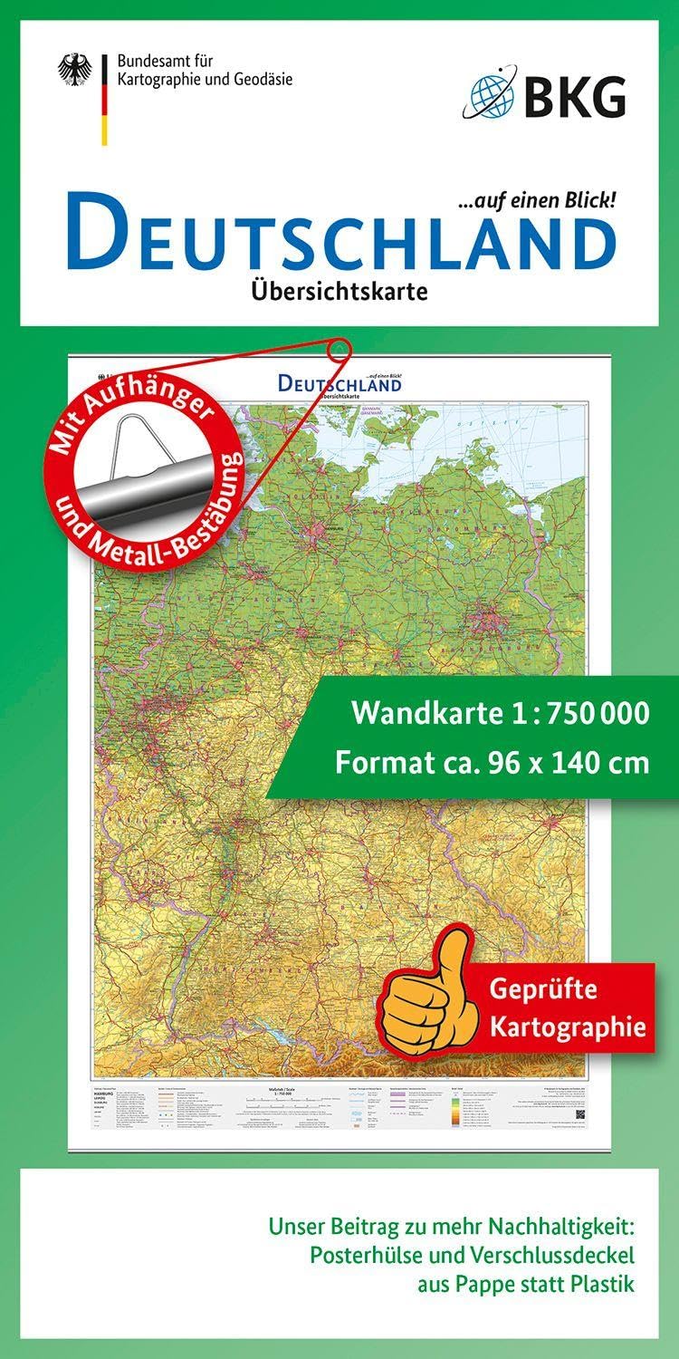 Deutschland auf einen Blick! Übersichtskarte 1:750 000 mit Aufhänger und Bestäbung Leisure, Home & Garden