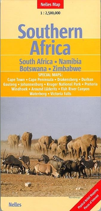 Nelles Maps Southern Africa: South Africa, Namibia, Botswana, Zimbabwe. Special Maps: Cape Town, Cape Peninsula, Drakensberg, Durban, Gauteng, ... Physical Relief Mapping, Places of Interest Maps & Plans