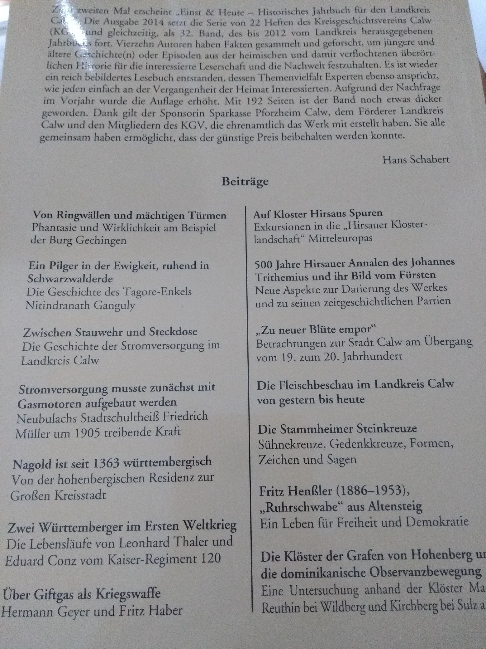 Historisches Jahrbuch für den Landkreis Calw Politics & History