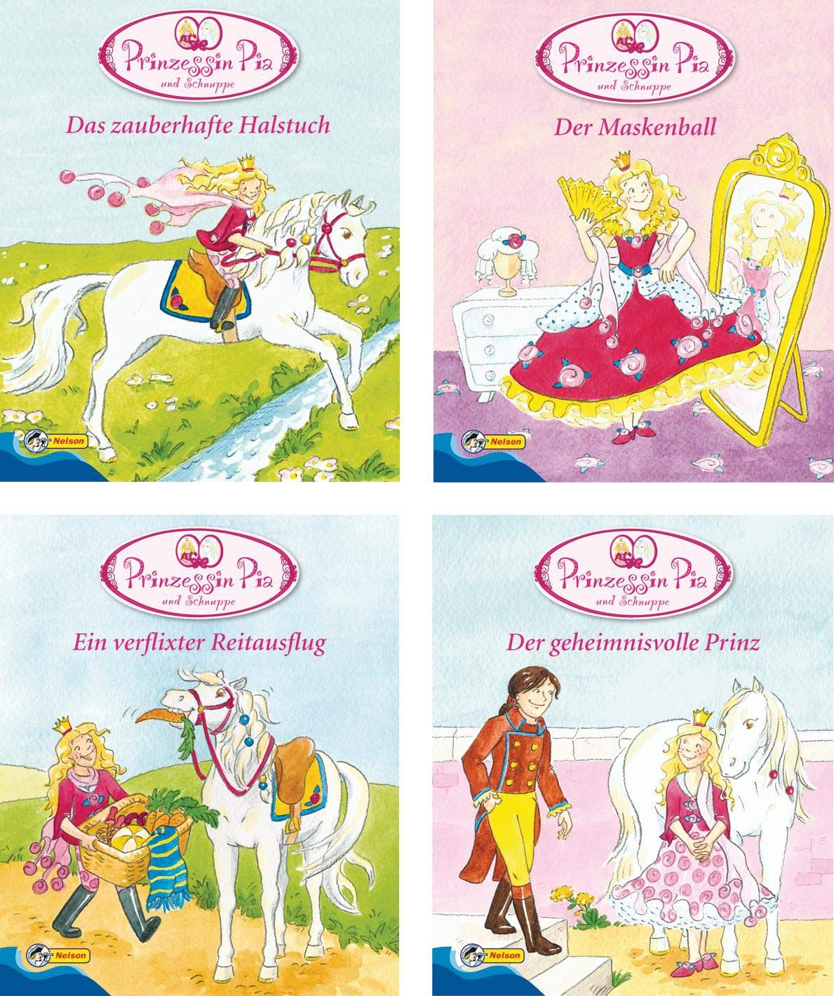 Nelson Mini-Bücher: Prinzessin Pia und Schnuppe 1-4: Ein verflixter Reitausflug / Der geheimnisvolle Prinz / Der Maskenball / Das zauberhafte Halstuch Children's books