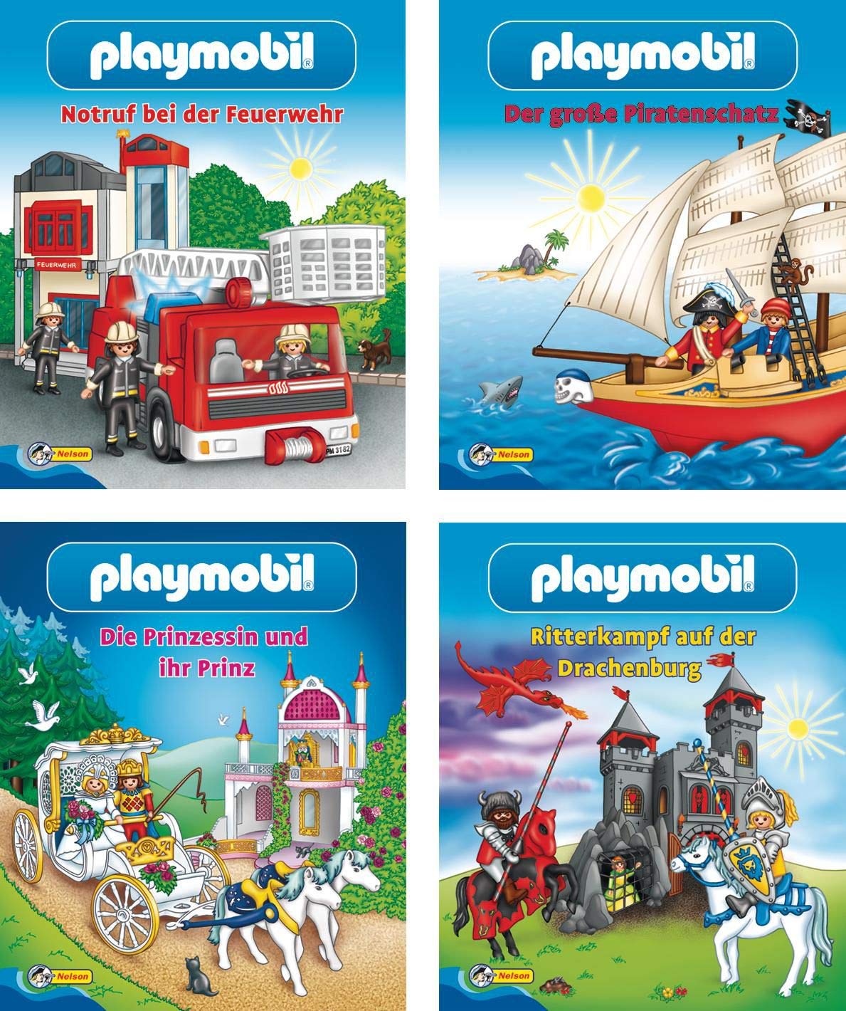 Nelson Mini-Bücher: Playmobil 1-4: Die Prinzessin und ihr Prinz / Der große Piratenschatz / Notruf bei der Feuerwehr / Ritterkampf auf der Drachenburg Children's books