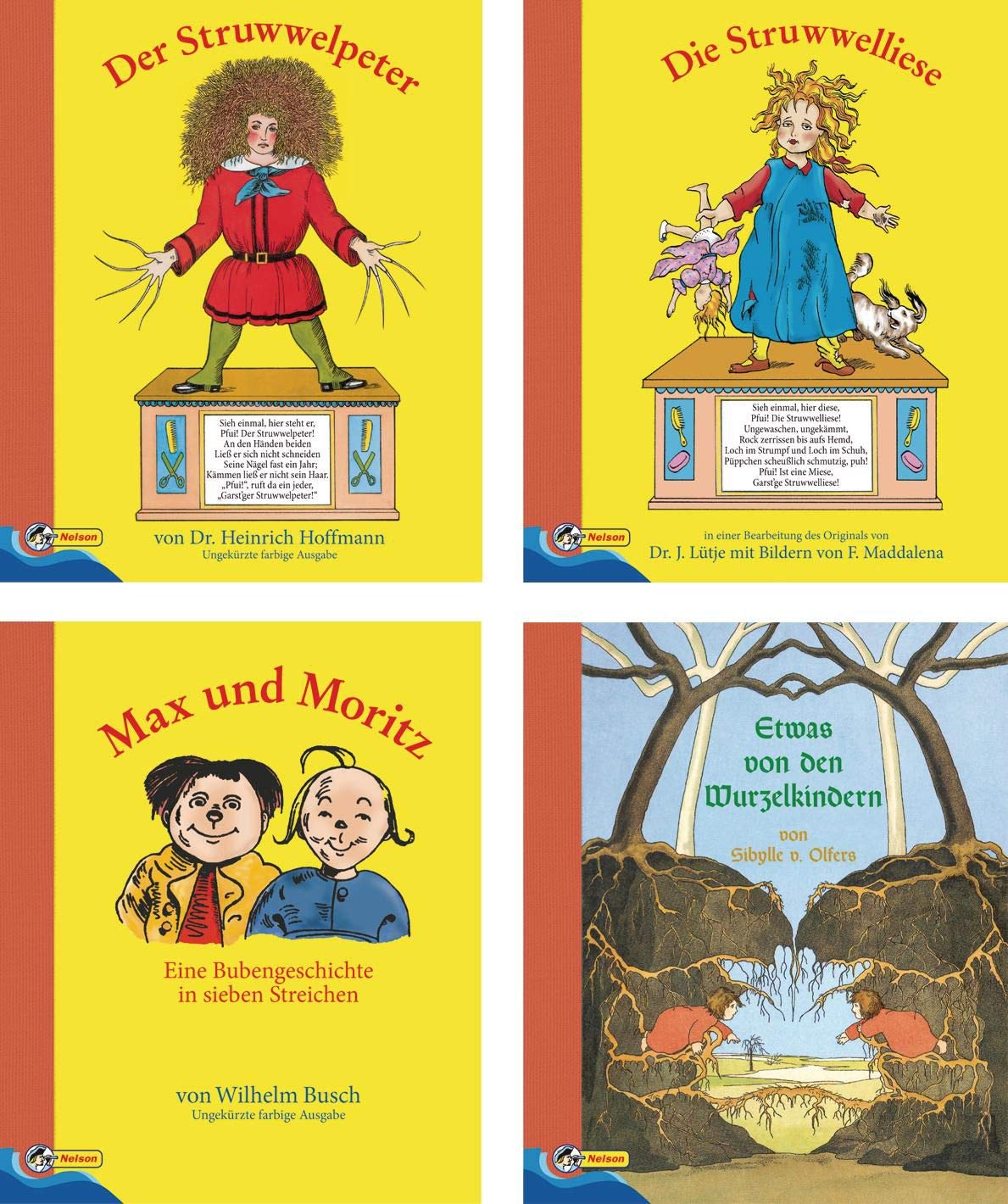 Nelson Mini-Bücher: Klassiker 1-4: Der Struwwelpeter / Die Struwwelliese / Max und Moritz / Etwas von den Wurzelkindern Children's books