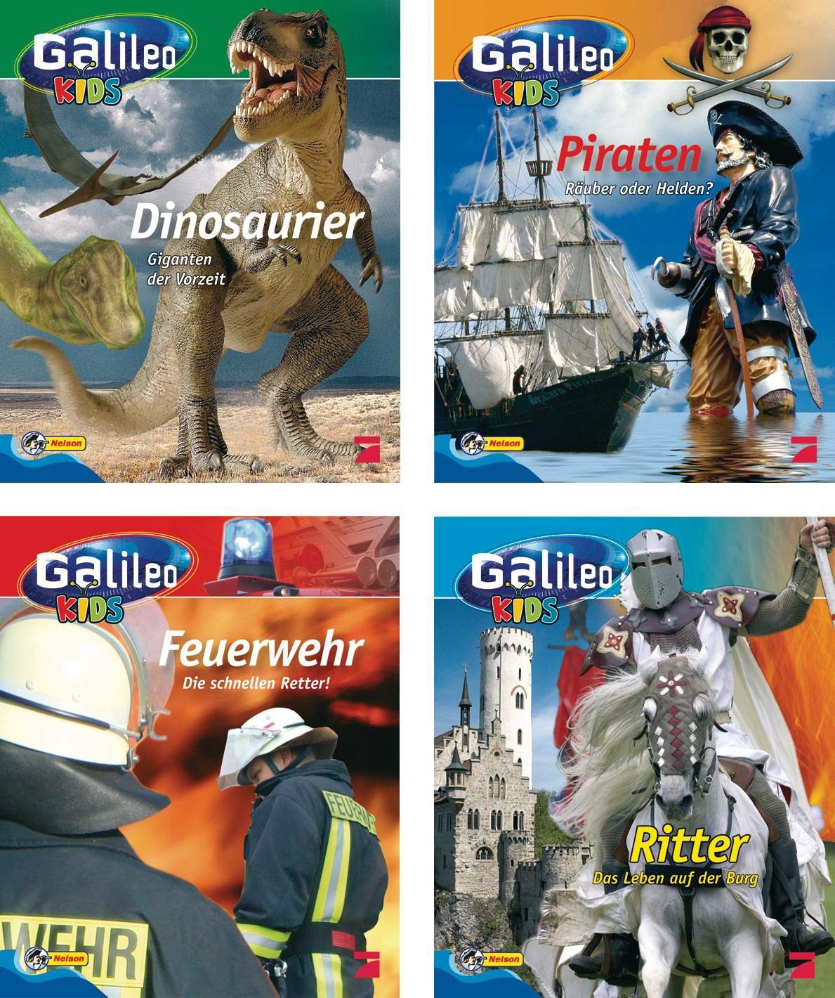 Nelson Mini-Bücher: Galileo Kids 5-8: Dinosaurier / Piraten / Ritter / Feuerwehr Children's books