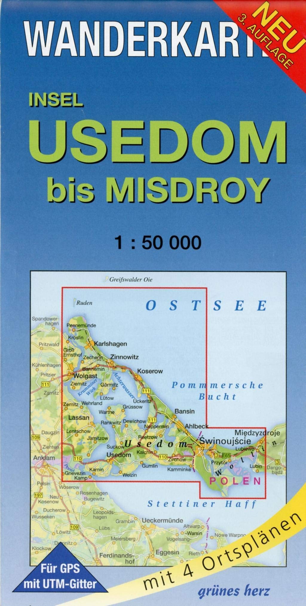 Wanderkarte Insel Usedom bis Misdroy: Mit Ortsplänen von Bansin, Heringsdorf, Ahlbeck und Swinemünde. Mit UTM-Gitter für GPS. Maßstab 1:50.000. (Wanderkarten 1:50.000) Leisure, Home & Garden