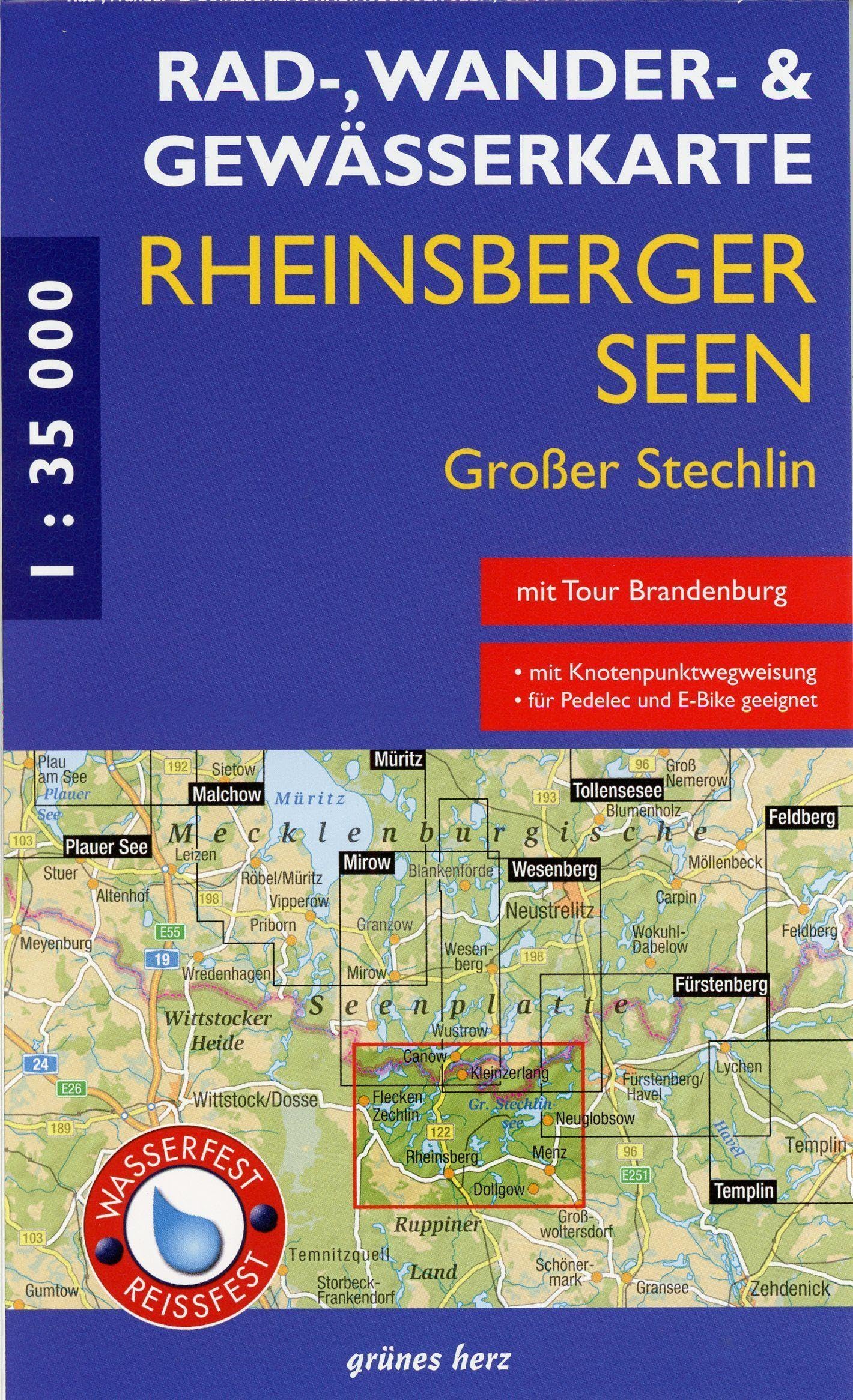 Rheinsberger Seen, Großer Stechlin 1 : 35 000 Rad -, Wander- und Gewässerkarte Leisure, Home & Garden