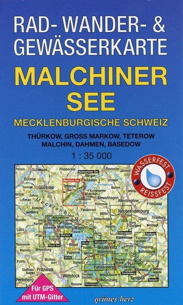Rad-, Wander- und Gewässerkarte Malchiner See, Mecklenburgische Schweiz 1:35.000 Leisure, Home & Garden