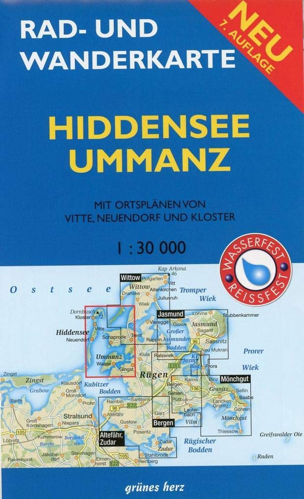 Rad- und Wanderkarte Hiddensee, Ummanz: Mit Ortsplänen von Vitte, Neuendorf, Kloster. Maßstab 1:30.000. Wasser- und reißfest. Leisure, Home & Garden