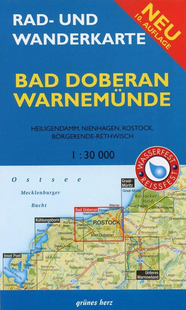 Rad- und Wanderkarte Bad Doberan, Warnemünde: Mit Heiligendamm, Nienhagen, Rostock, Börgerende-Rethwisch. Maßstab 1:30.000. Wasser- und reißfest. (Thüringen zu Fuß erleben: Wanderkarten, 1:30.000) Leisure, Home & Garden