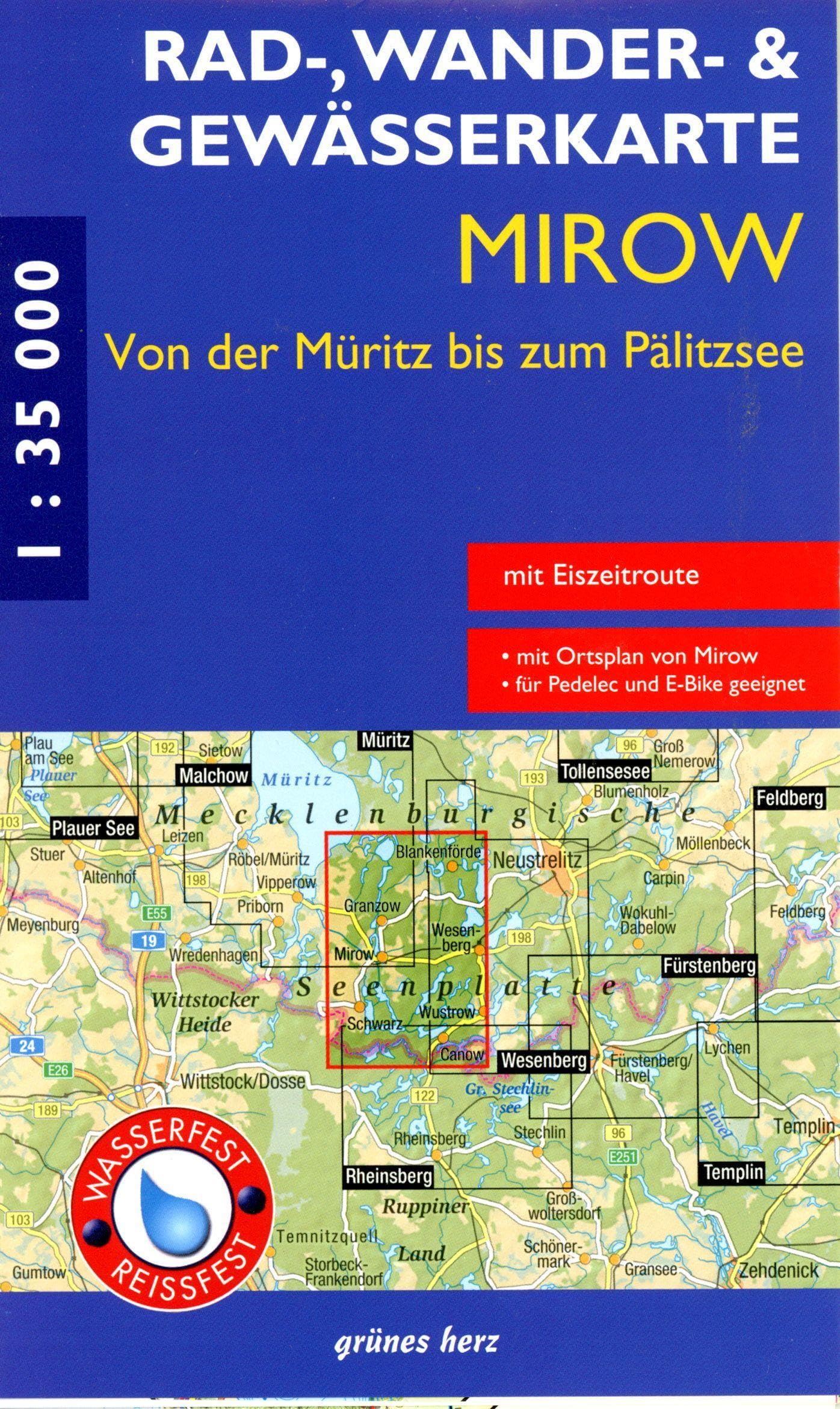Rad-, Wander- und Gewässerkarte Mirow - von der Müritz zum Pälitzsee mit Eiszeitroute: Mit Ortsplan Mirow. Mit Wesenberg, Schwarz, Canow, ... Rad-, Wander- und Gewässerkarten, 1:35.000) Leisure, Home & Garden