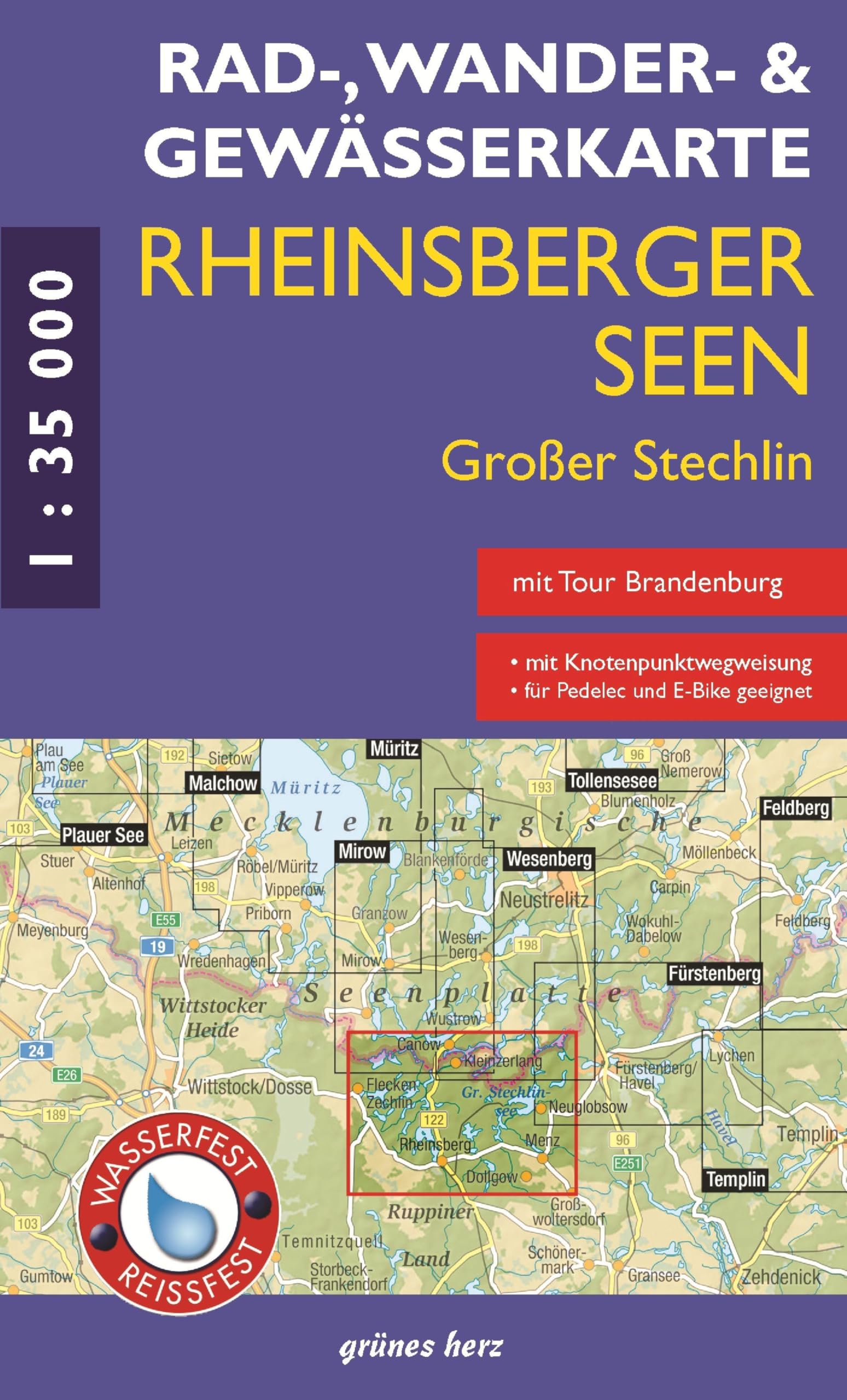Rad - Wander- und Gewässerkarte Rheinsberger Seen, Großer Stechlin Leisure, Home & Garden