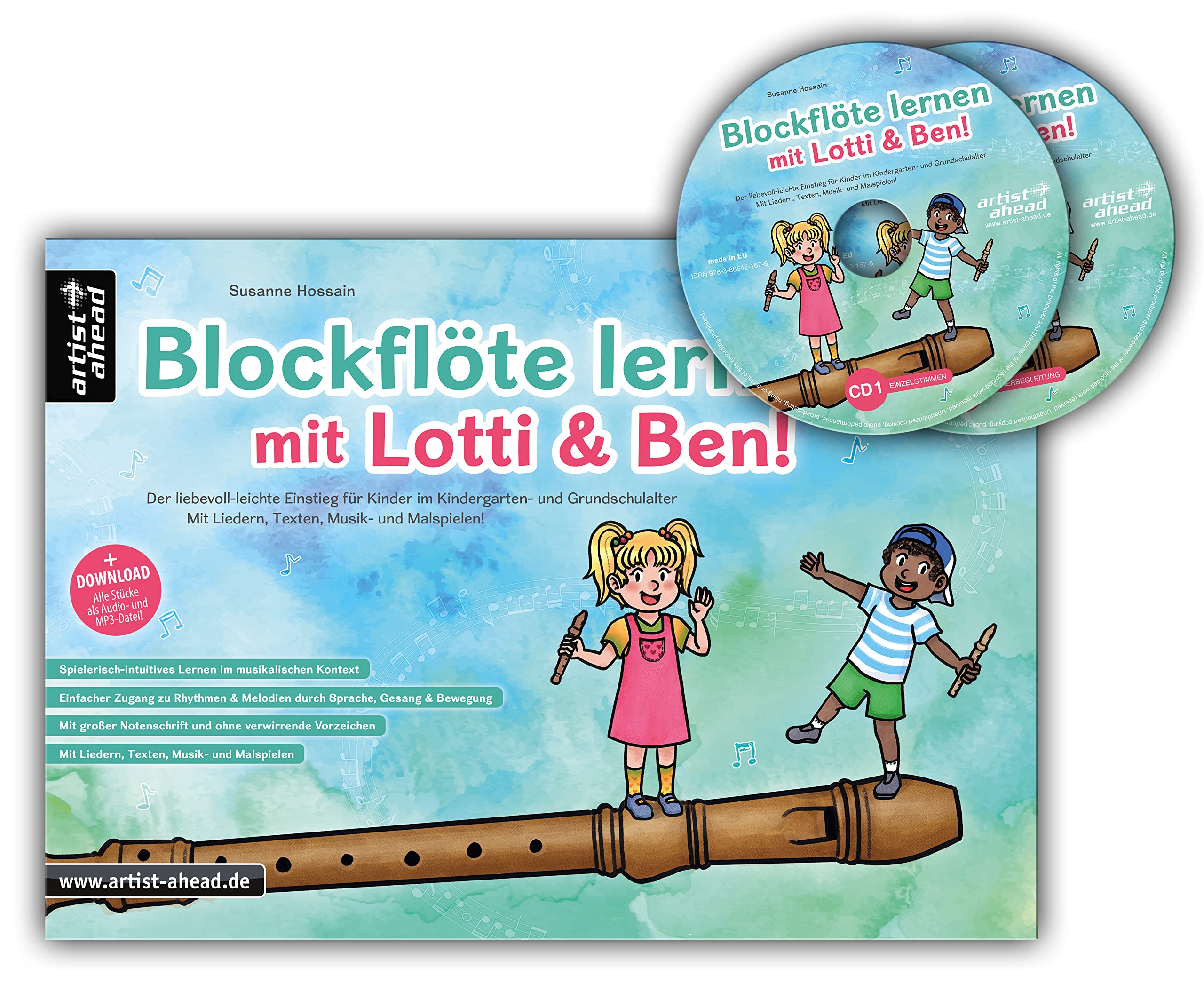 Blockflöte lernen mit Lotti & Ben + 2 Audio-CDs! Der leichte Einstieg für Kinder – die kindgerechte Blockflötenschule mit Liedern, Texten, Musik- & Malspielen (inkl. 2 CDs, QR-Codes + Audio-Download) Sheet Music
