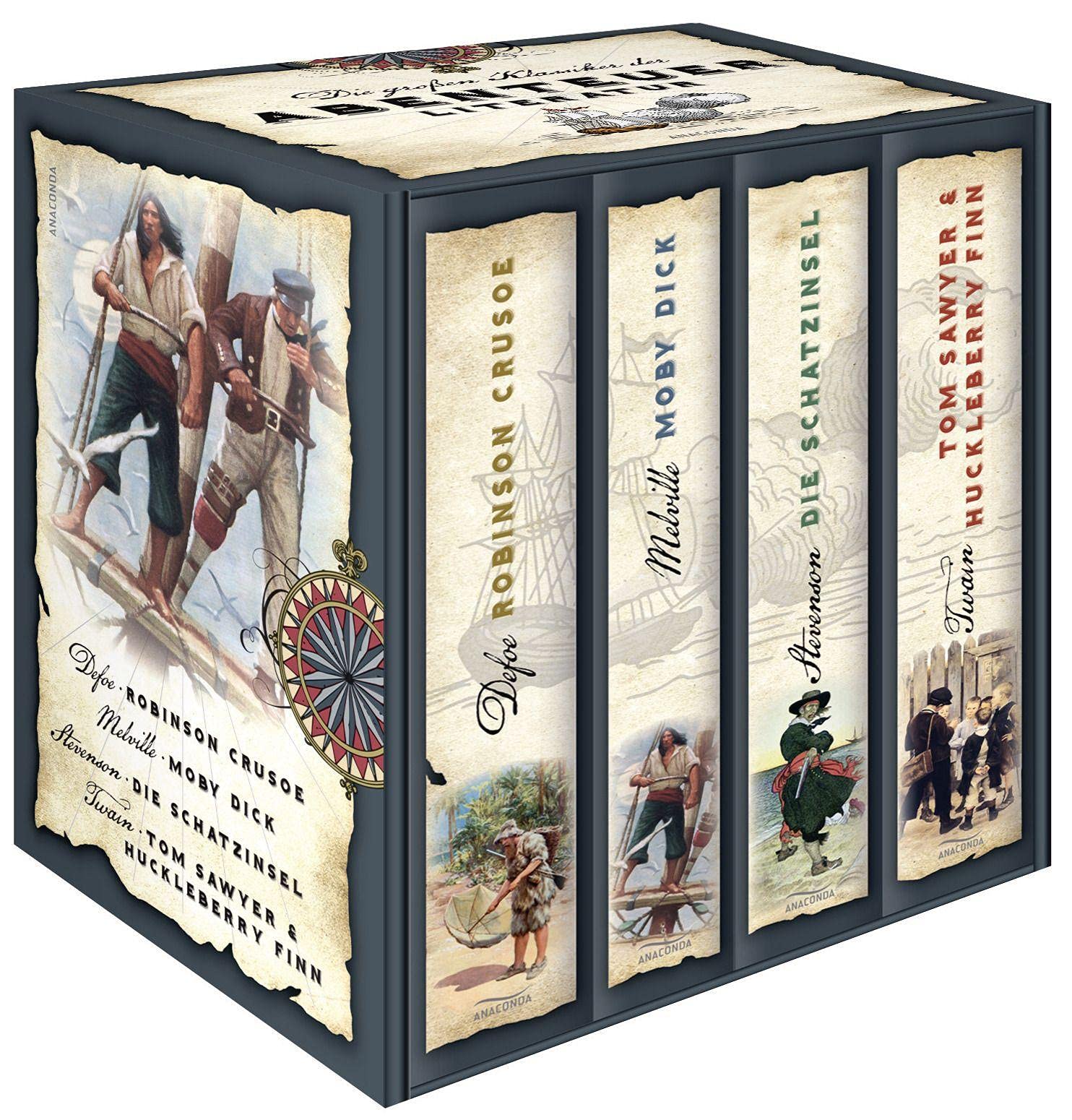 Die großen Klassiker der Abenteuerliteratur (Daniel Defoe, Robinson Crusoe - Herman Melville, Moby Dick - Robert Lous Stevenson, Die Schatzinsel - ... Schatzinsel; Tom Sawyer & Huckleberry Finn Classics