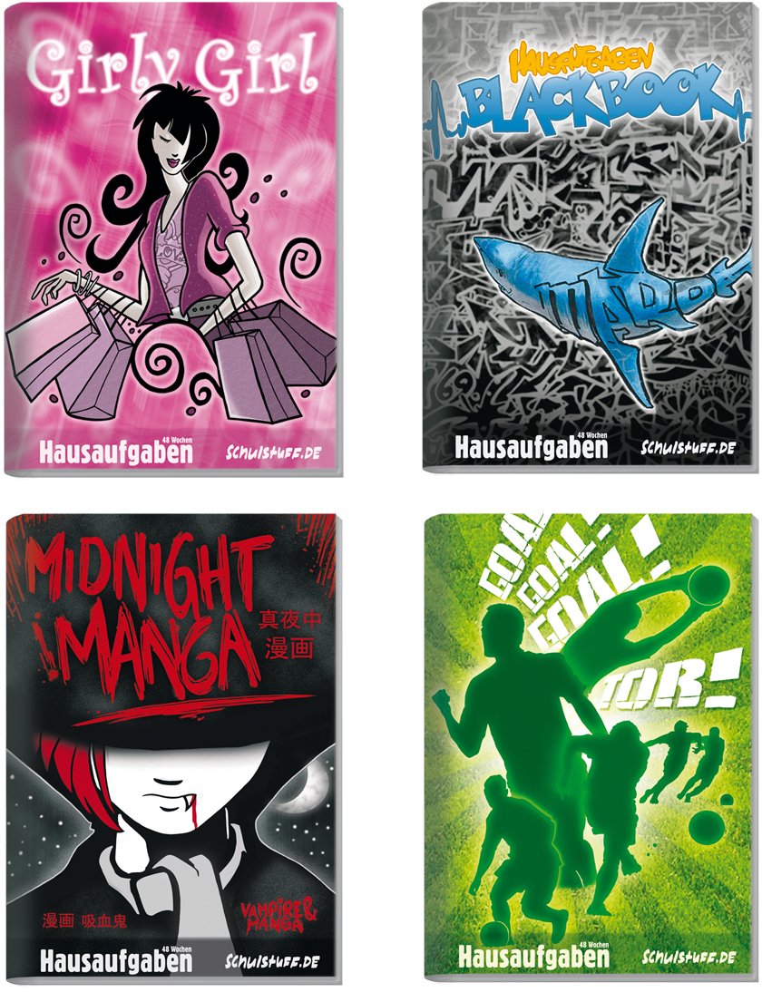 Schulstuff Hausaufgaben "Trend", 48 Wochen: Verschiedene Designs: Fußball, Black Boor, Midnigth Manga; Girly Girl Learning & Reference