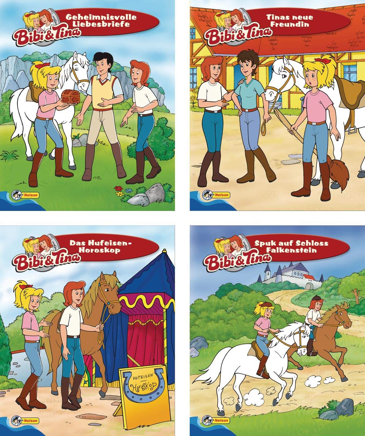 Nelson Mini-Bücher: Bibi und Tina 13-16: Tinas neue Freundin / Geheimnisvolle Liebesbriefe / Spuk auf Schloss Frankenstein / Das Hufeisen-Horoskop Novels & Short Stories