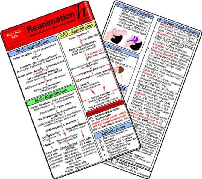 Reanimation - BLS - ALS - AED - Medizinische Taschen-Karte Medicine