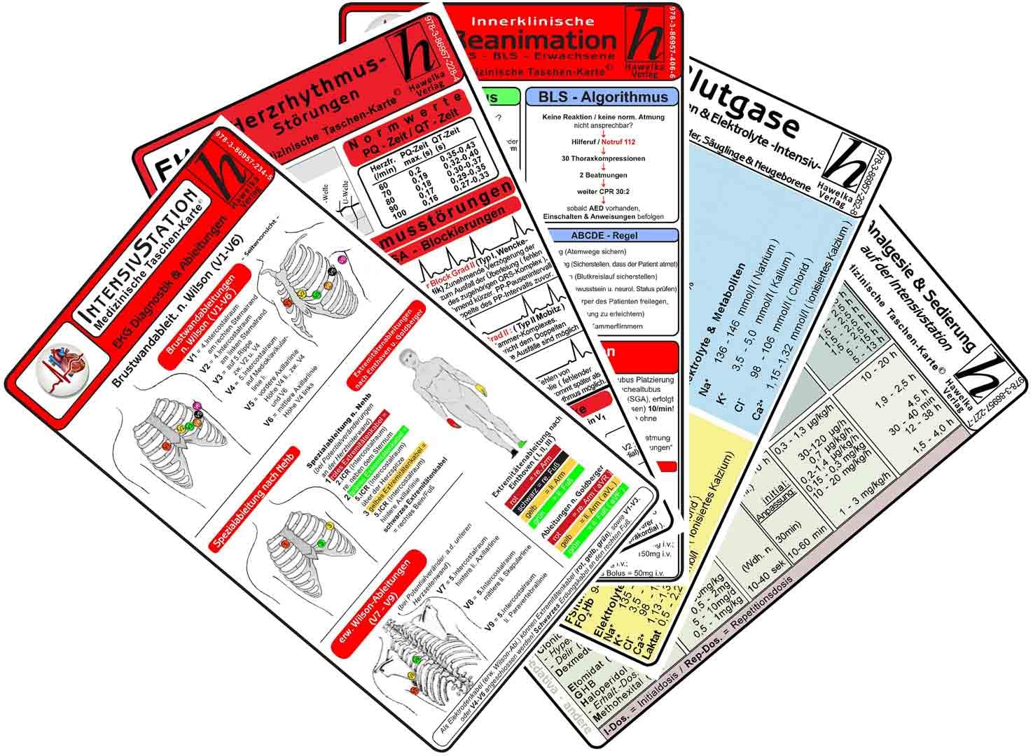 Intensiv-Station Karten-Set - Analgesie & Sedierung, Blutgase & Differentialdiagnose, Herzrhythmusstörungen, Inkompatibilitäten intravenöser Medikamente, Reanimation Medicine