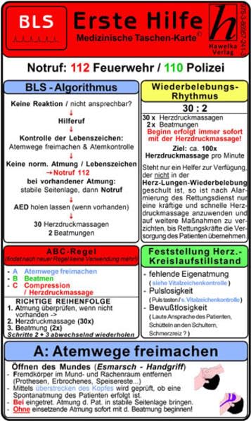 Erste Hilfe - BLS - Medizinische Taschen-Karte Medicine