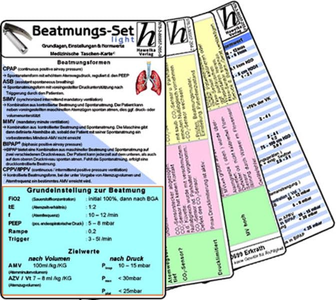 Beatmungs-Karten-Set - für Einsteiger - Bestehend aus: Beatmung - Grundlagen, Einstellungen & Normwerte; Beatmung - ... Behebung, Beatmung - Abkürzungen & Normwerte - Medizinische Taschen-Karte Medicine