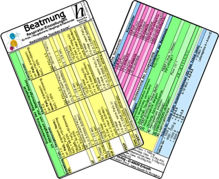 Beatmung - Respirator-Einstellungen für Früh- / Neugeborene, Säuglinge & Kleinkinder - Medizinische Taschen-Karte Medicine