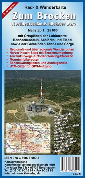 Zum Brocken: Rad- und Wanderkarte Maßstab 1:25 000: Norddeutschlands höchster Berg. Mit Ortsplänen der Luftkurorte Benneckenstein, Schierke und Elend sowie der Gemeinden Tanne und Sorge Leisure, Home & Garden
