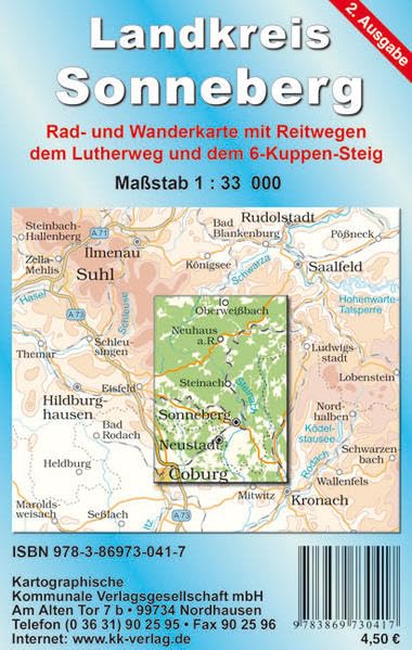 Landkreis Sonneberg: Rad- und Wanderkarte. Maßstab 1:33000: Mit Reitwegen, dem Lutherweg und dem 6-Kuppen-Steig Leisure, Home & Garden