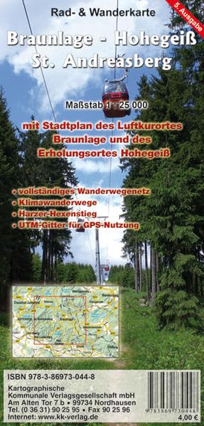 Braunlage - Hohegeiß - Sant Andreasberg: Rad- und Wanderkarte im Maßstab 1:25 000: Mit Stadtplan des Luftkurortes Braunlage und des Erholungsortes ... Harzer-Hexenstieg. UTM-Gitter f. GPS-Nutzung Leisure, Home & Garden
