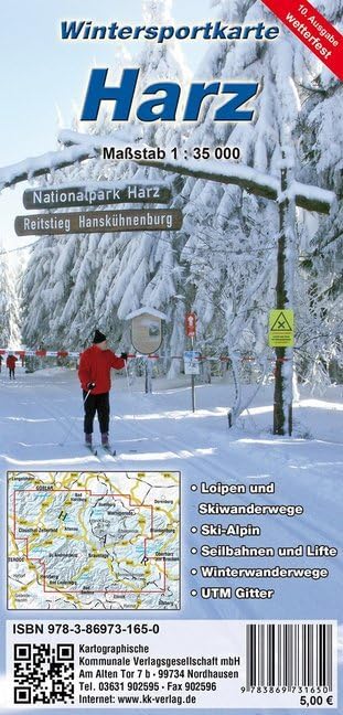 Wintersportkarte Harz: Loipen- und Wintersportkarte (wetterfest): Loipen und Skiwanderwege, Ski-Alpin, Seilbahnen und Lifte, Winterwanderwege, UTM Gitter. Wetterfest Leisure, Home & Garden