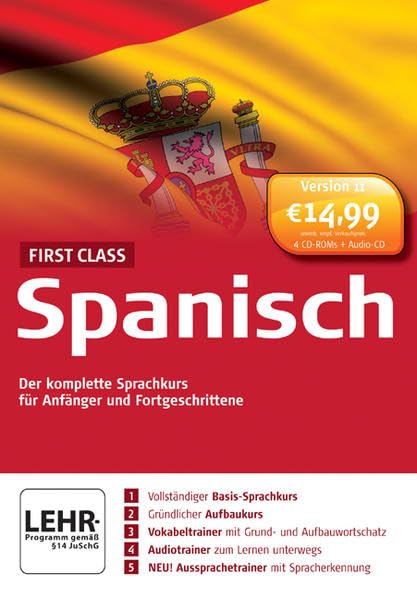 First Class Sprachkurs Spanisch, Version 11, 2 CD-ROMsDas vollständige Sprachlernpaket für Anfänger und Fortgeschrittene. Windows 2000, XP, Vista oder 7 Learning