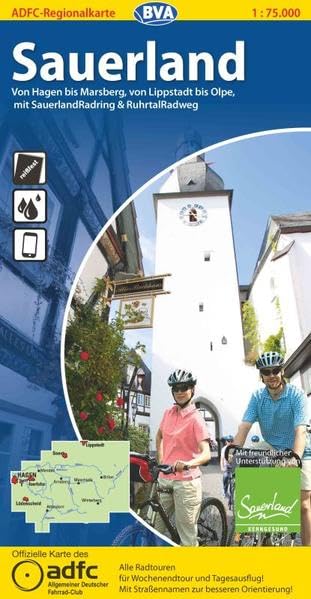 ADFC-Regionalkarte Sauerland mit Tagestouren-Vorschlägen, 1:75.000, reiß- und wetterfest, GPS-Tracks Download: Von Hagen bis Marsberg, von Lippstadt ... & RuhrtalRadweg (ADFC-Regionalkarte 1:75000) Leisure, Home & Garden