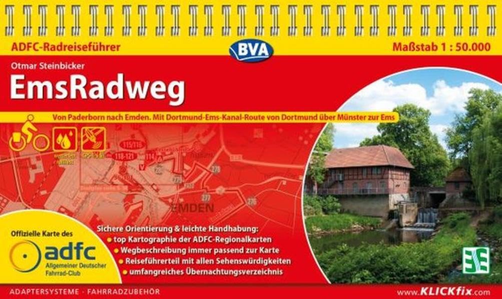 ADFC-Radreiseführer EmsRadweg 1:50.000, praktische Spiralbindung, reiß- und wetterfest, GPS-Tracks Download: Von Hövelhof nach Emden, mit Dortmund-Ems-Kanal bis zur Ems (ADFC Radführer) Leisure, Home & Garden