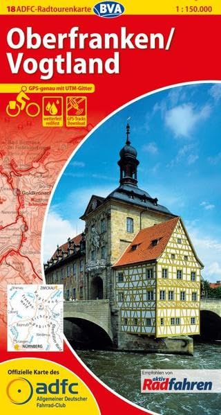 ADFC-Radtourenkarte 18 Oberfranken /Vogtland 1:150.000, reiß- und wetterfest, GPS-Tracks Download und Online-Begleitheft: Offizielle Karte d. ... (ADFC) (ADFC-Radtourenkarte 1:150.000) Leisure, Home & Garden