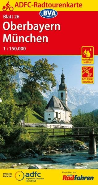 ADFC-Radtourenkarte 26 Oberbayern München 1:150.000, reiß- und wetterfest, GPS-Tracks Download (ADFC-Radtourenkarte 1:150.000) Leisure, Home & Garden