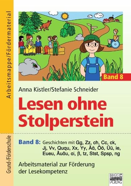 Lesen ohne Stolperstein 8 - Geschichten mit Gg, Zz, Chch, Cc, Jj, Vv, Ququ, Xx, Yy, Ää, Öö, Üü, ie, Eueu, Äuäu, ai, ß, tz, Stst, Spsp, ng Study Guides