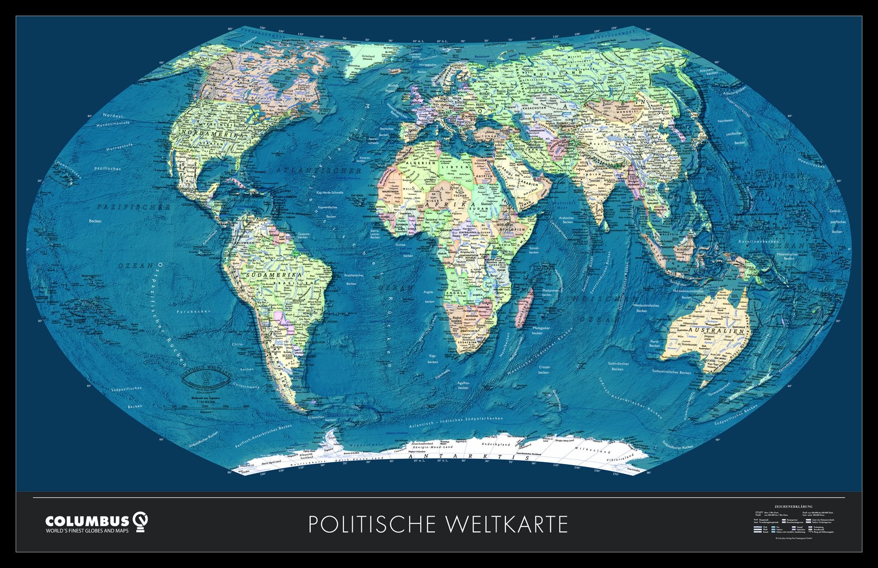 COLUMBUS Weltkarte Satellit TING-kompatibel: 181 x 115 cm, Spezialpapier, 5-farbig, Vorderseite: glanzfolienkaschiert - Satellitenperspektive, ... Nationalhymnen,: Beidseitig laminiert Learning & Reference