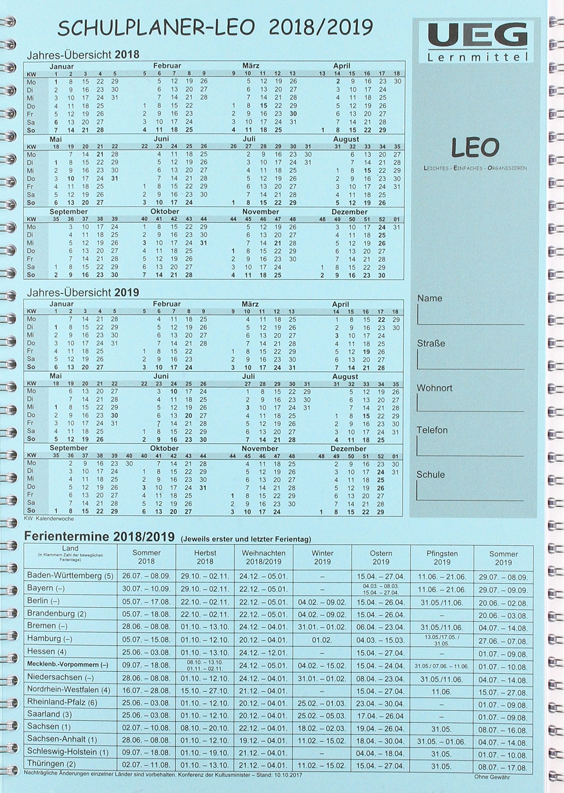 Lehrerkalender-Schulplaner LEO 2018-2019 DIN A4 Study Guides