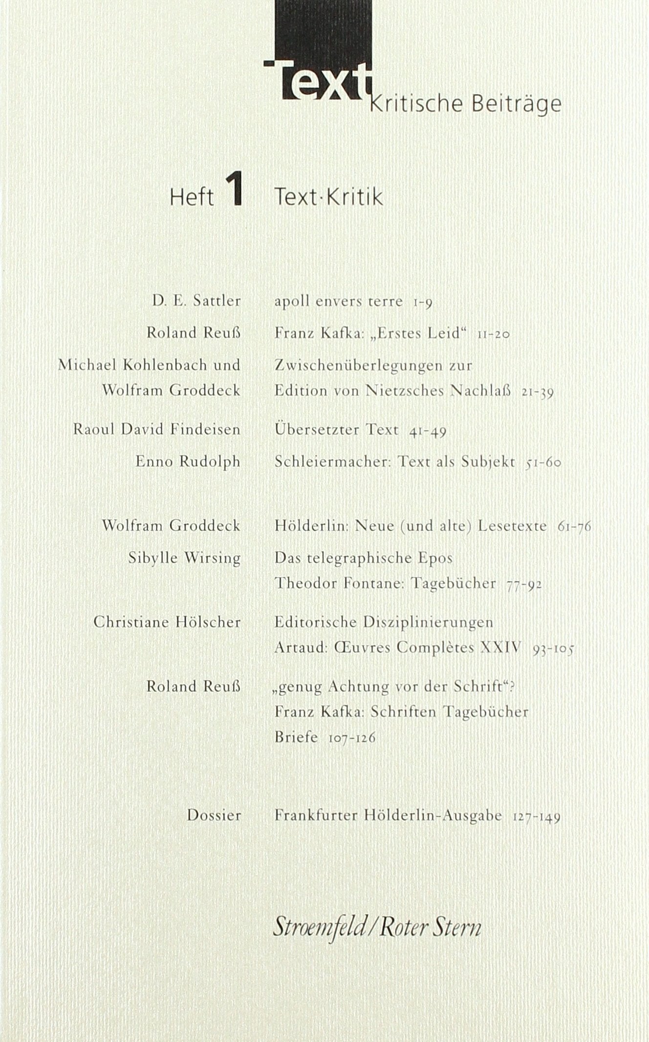 Text. Kritische Beiträge / Text /Kritik Contemporary literature
