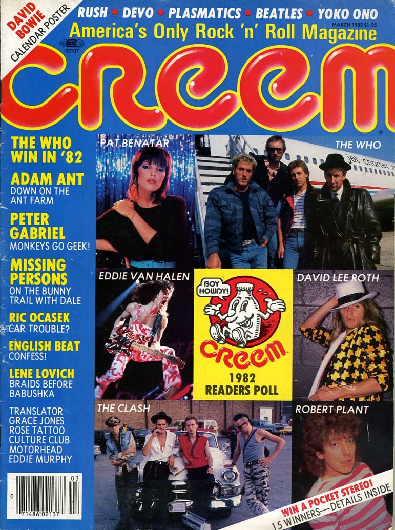 CREEM America's Only Rock 'n' Roll Magazine March 1983 David Bowie Poster Peter Gabriel Robert Plant Eddie van Halen Adam Ant Lene Lovich Books