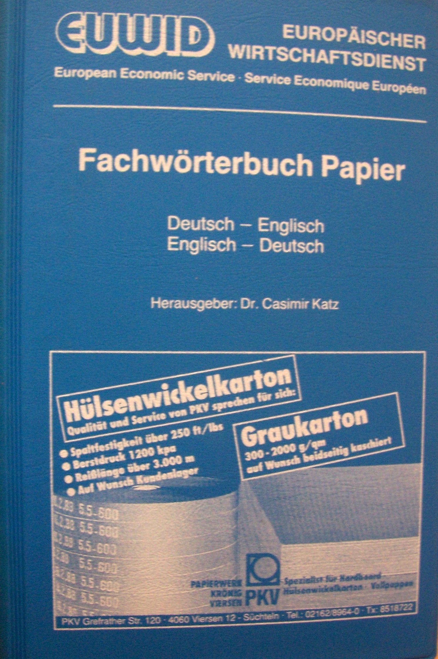 EUWID Fachwörterbuch Papier. Deutsch - Englisch / Englisch - Deutsch book