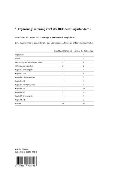1. Ergänzungslieferung der DGE-Beratungsstandards Books