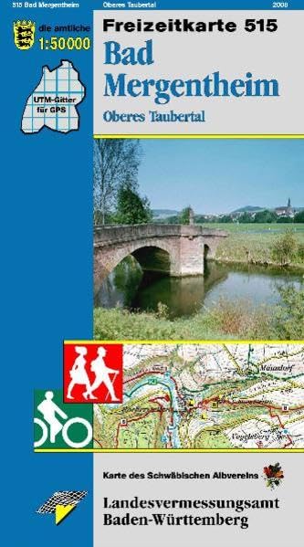 Bad Mergentheim, oberes Taubertal: Karte des Schwäbischen Albvereins: Oberes Taubertal. UTM Gitter für GPS (Freizeitkarten 1:50000 / Mit Touristischen Informationen, Wander- und Radwanderungen) Leisure, Home & Garden