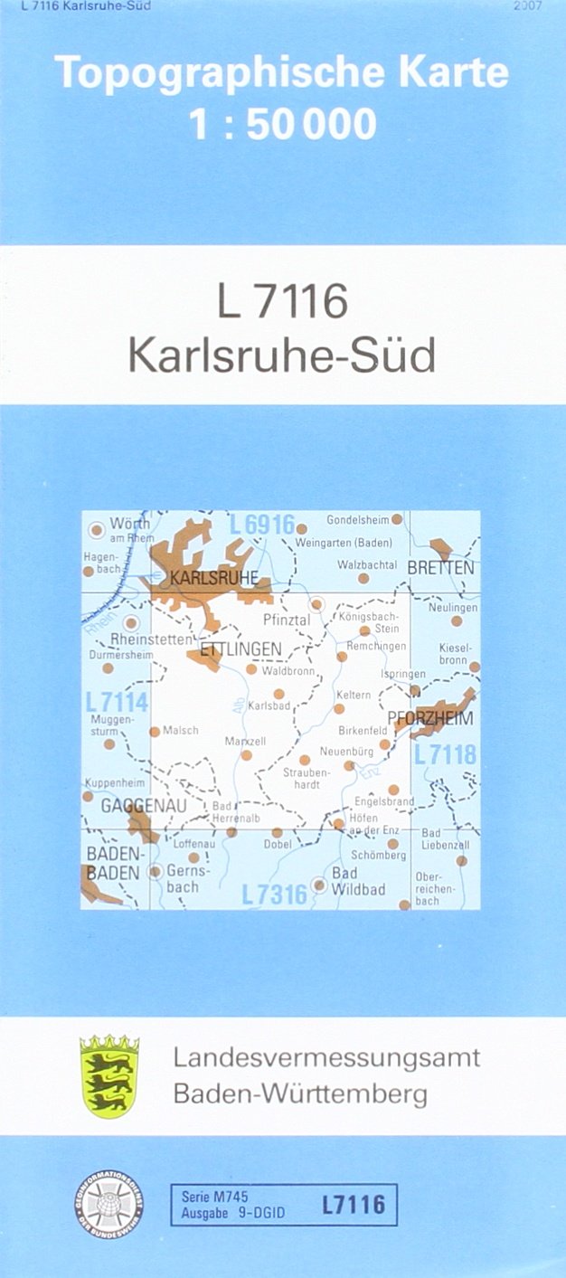 Karlsruhe-Süd: Zivilmilitärische Ausgabe (Topographische Karten 1:50000 (TK 50) Baden-Württemberg (amtlich) / Normalausgabe (N): Grundriss, Gewässer, ... mit Strassenaufdruck wie Ausgabe (N)) Leisure, Home & Garden