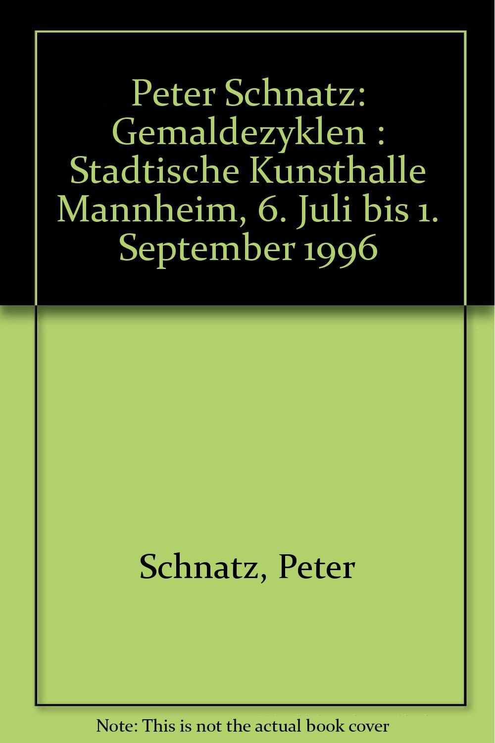 Peter Schnatz: Gemäldezyklen: Städtische Kunsthalle, Mannheim, 6. Juli - 1. September 1996 Books