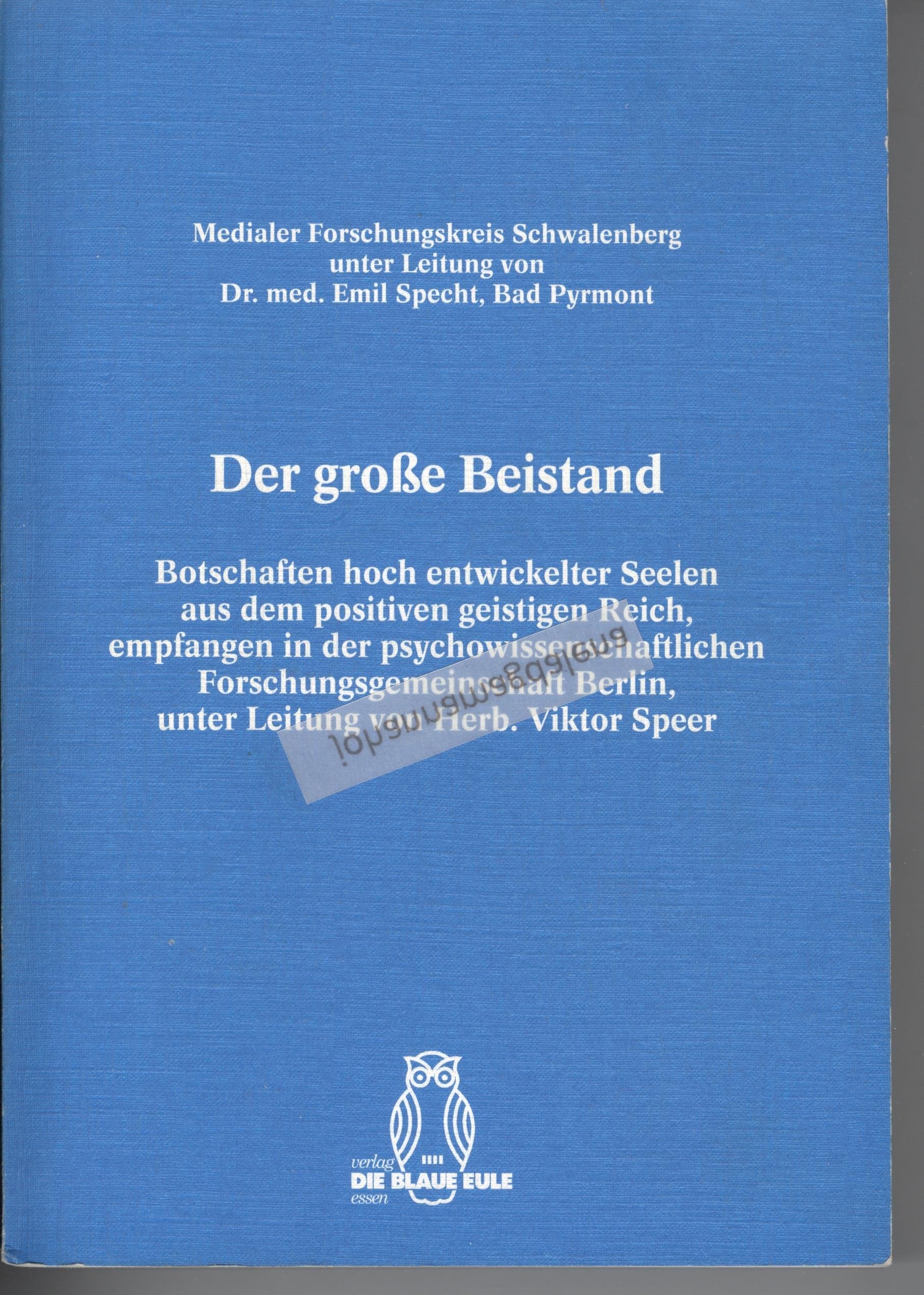 Der grosse Beistand: Botschaften hoch entwickelter Seelen aus dem positiven geistigen Reich, empfangen in der psychowissenschaftlichen ... unter Leitung von Herbert Viktor Speer Psychology