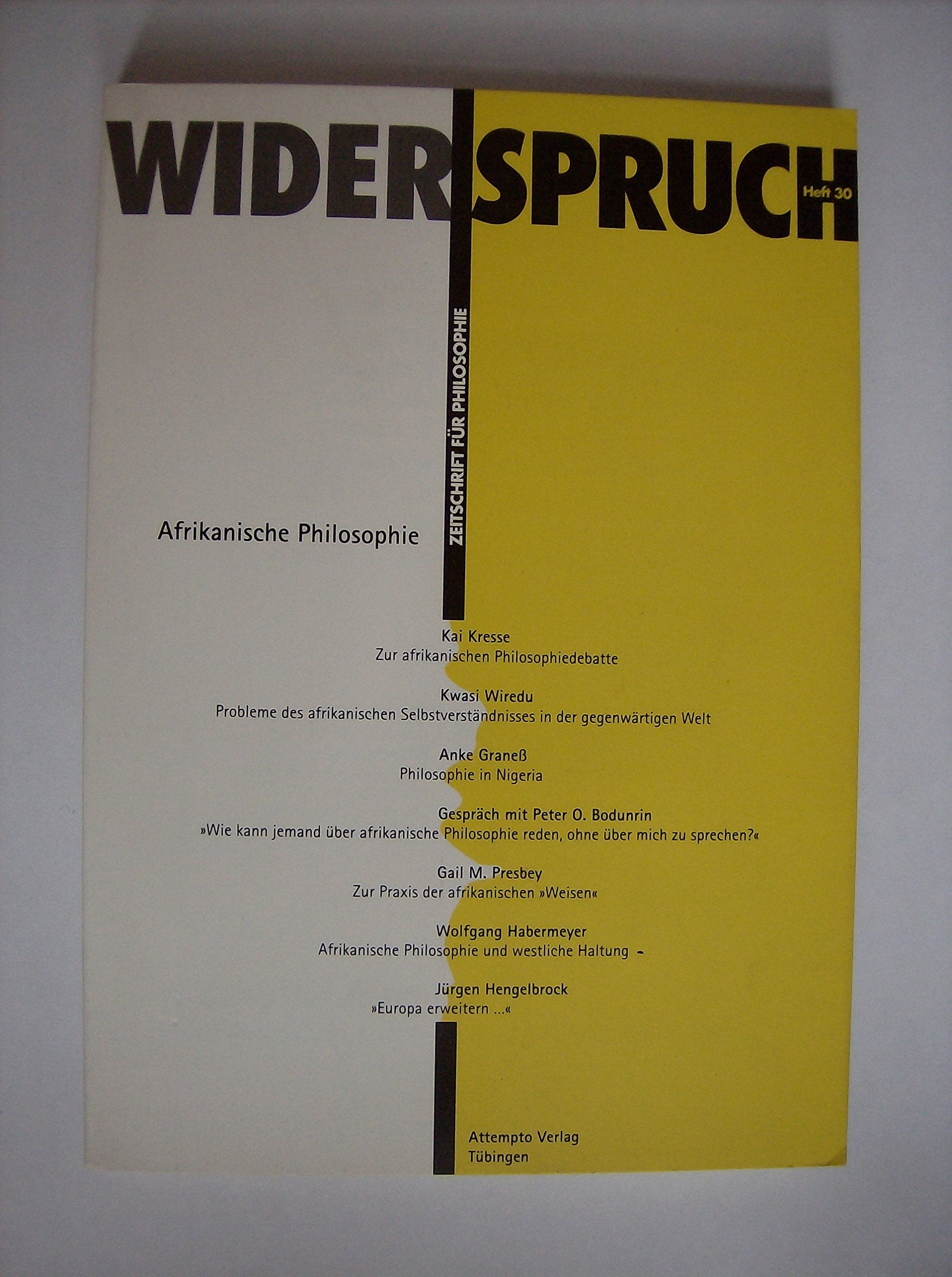 Widerspruch, Heft 30: Afrikanische Philosophie. Die Zeitschrift für Philosophie Philosophy