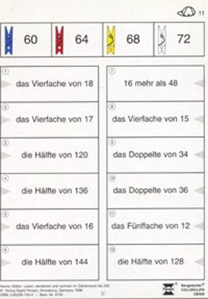 Lesen, verstehen und rechnen im Zahlenraum bis 200: (3. und 4. Klasse) (Bergedorfer® Colorclips) Study Guides
