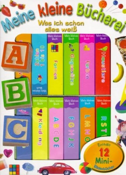 Meine kleine Bücherei - Was ich schon alles weiss: Bücherschrank aus Pappe mit 12 bunten Büchlein Books