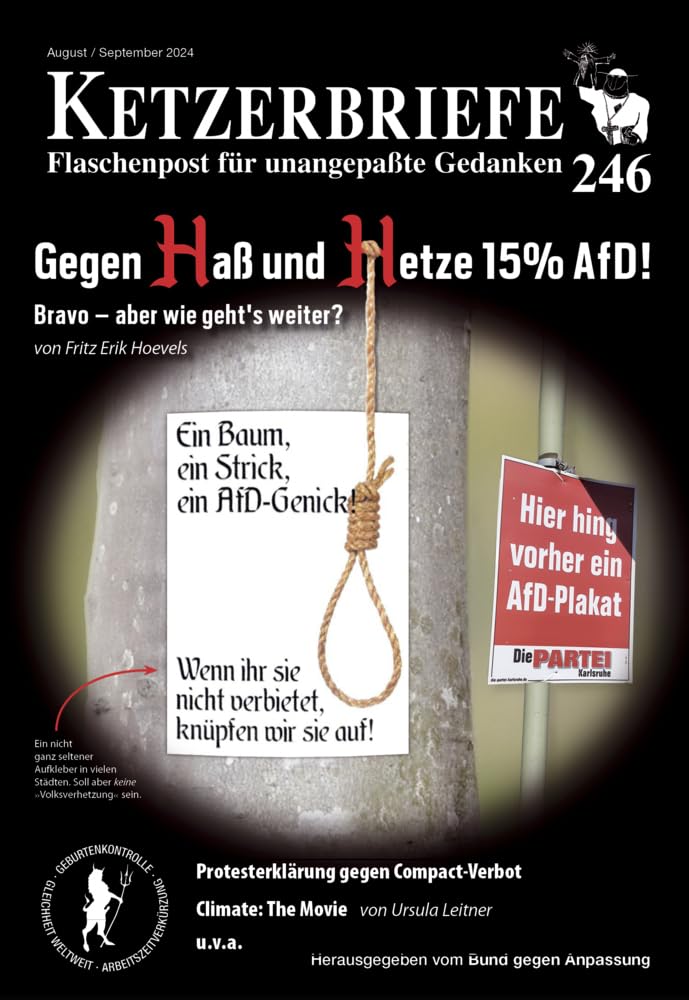 Gegen Haß und Hetze 15% AfD! Bravo - aber wie geht´s weiter?: Ketzerbriefe 246 – Flaschenpost für unangepaßte Gedanken Books