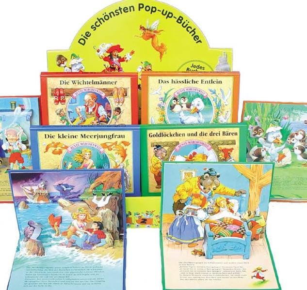 Bunte Märchenwelt Pop-up-Bücher: Goldlöckchen und die drei Bären /Die kleine Meerjungfrau /Das hässliche Entlein /Die Wichtelmänner. Display Children's books